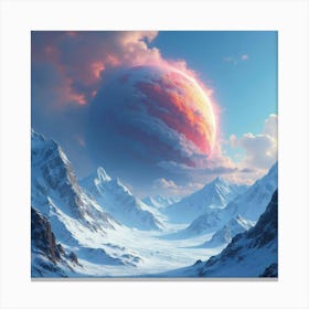 Titan Smashing Through Icy Peaks, Colorful Snow Storm 1 Canvas Print