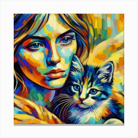 Girl With A Cat 1 Canvas Print