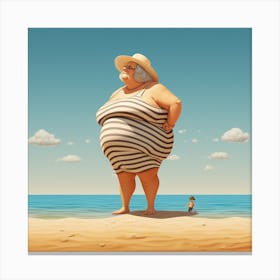 Old Lady On The Beach 1 Canvas Print