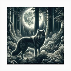 Lonely Wolf At Night1 AI Canvas Print