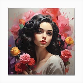 Portrait Of A Woman With Roses Canvas Print