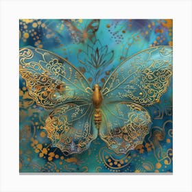 Butterfly On Blue Background Canvas Print