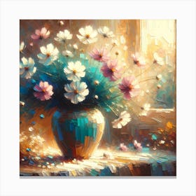 Cosmos Flowers In A Vase 12 Canvas Print