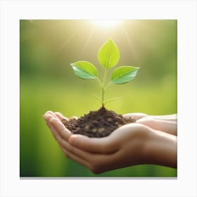 Hand Holding Young Plant With Sunlight Concept Eco Earth Day 1 Canvas Print
