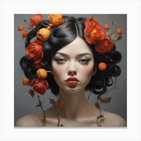 Portrait Of A Woman With Flowers Canvas Print