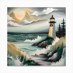 Lighthouse At Night Landscape 10 Canvas Print