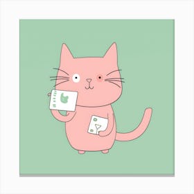 Pink Cat Holding Cards Canvas Print