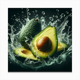 Avocados Splashing Water Canvas Print