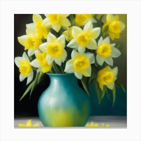 Daffodils In A Blue Vase 6 Canvas Print