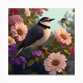 A Bird Over The Flowers Canvas Print