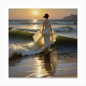 Woman Walking On The Beach Canvas Print