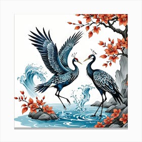 A Pair of Cranes in the Water Canvas Print