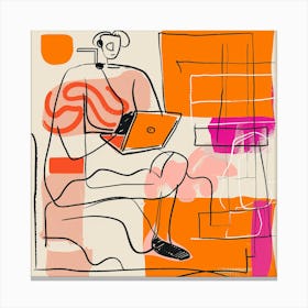 Illustration Of A Woman Using A Laptop Canvas Print