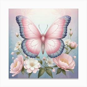 Pink Butterfly With Flowers Canvas Print