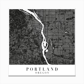 Portland Oregon Minimal Black Mono Street Map  Square Canvas Print