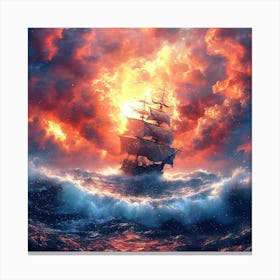 Sailing Ship In Stormy Sea 1 Canvas Print