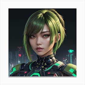 Painting Of A Beautiful Asian Cyberpunk Woman With Mod 02 Canvas Print