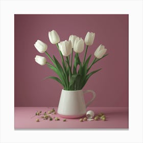 White Tulips In A Vase Canvas Print