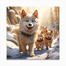 Huskies In The Snow Canvas Print
