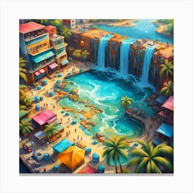 Resort Oasis Of Playful Pools And Tranquil Waterfalls Canvas Print