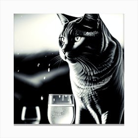 Black Cat With Wine Glass Canvas Print