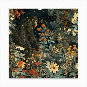 Cute Boho Bigfoot Cryptid in a Magical Enchanted Nighttime Forest Canvas Print