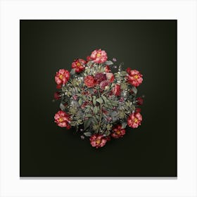 Vintage Ternaux Rose Bloom Flower Wreath on Olive Green Canvas Print