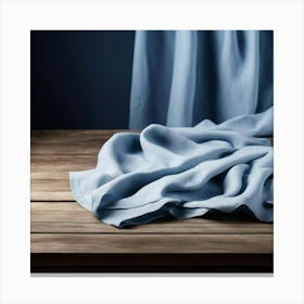 Blue Linen Curtains On Wooden Table Canvas Print