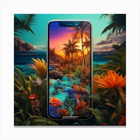 Firefly Smartphone, Creature, Morphic, Colorful, Tropical, Aquatic, Style, Water, Beach, Sunrise, Pa (2) Canvas Print