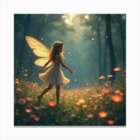 A Mystical Faerie Dancing In A Field Of Glowing Flowers 1 Canvas Print