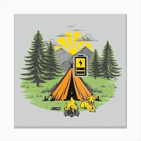 Recharging Offline Camping Dog Square Canvas Print