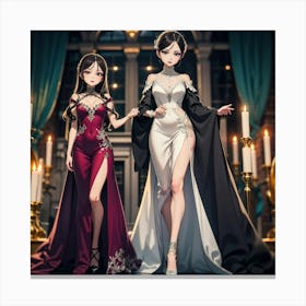 Two Anime Girls In Dresses Canvas Print