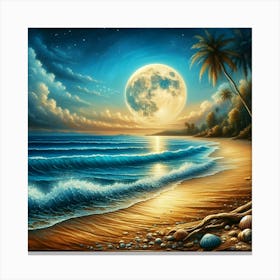 Full Moon At The Beach Canvas Print