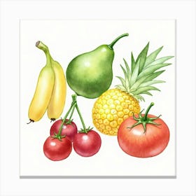 Fresh Fruits And Vegetables Illustrated In A Delicate Watercolor Setting 1 Canvas Print