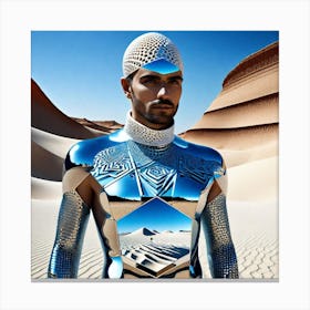 Silver Man In Desert 1 Canvas Print