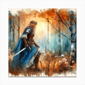 A Portrait Of A Viking Warrior In The Forest Canvas Print
