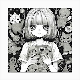 Anime Girl Holding Stuffed Animals Canvas Print