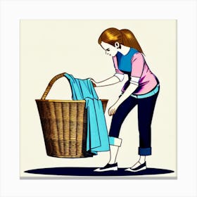 Woman Putting Clothes In A Basket Canvas Print
