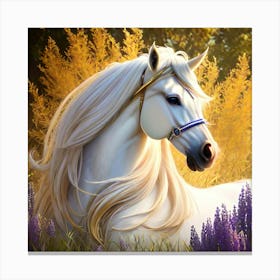 White Horse In The Field Canvas Print