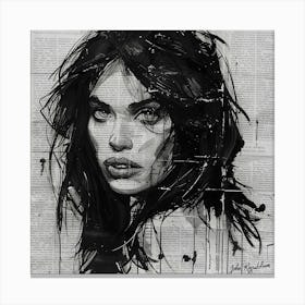 Maïwen CloseUp - Ink Girl on Newspaper Canvas Print