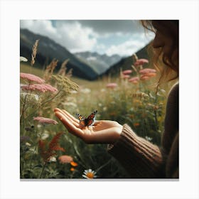 Butterfly On A Hand Canvas Print