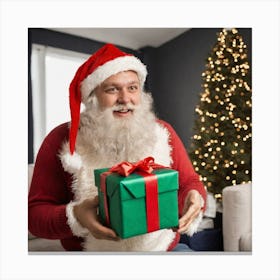 Santa Claus With Gift Canvas Print