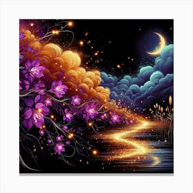 Night Sky With Flowers 2 Canvas Print