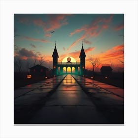 Halloween Castle At Sunset Canvas Print