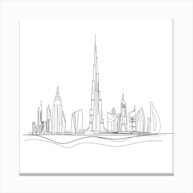 Dubai Skyline, minimalist, line art, black and white. Canvas Print