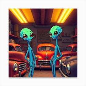 Aliens In Garage Canvas Print