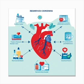 Pathology Illustration Depicting A Human Heart Surrounded By Medical Symbols Heart Disease Manageme Canvas Print