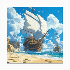 A Pirate Ship With Billowing Sails Leinwandbild