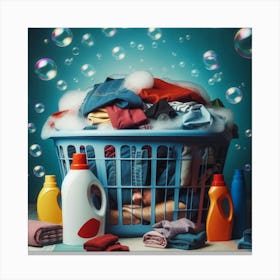 Laundry Basket With Bubbles Canvas Print