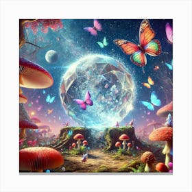 Mushroom Forest With Butterflies Canvas Print